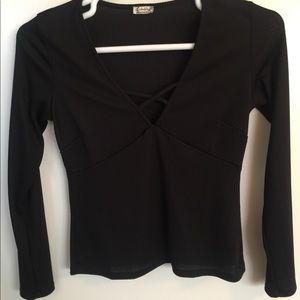 Black Free People Cross Front Long Sleeve Shirt